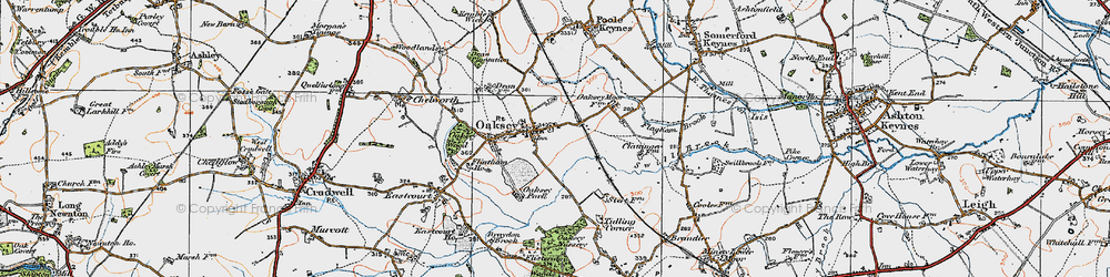 Old map of Oaksey in 1919