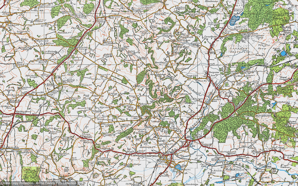 Old Map of Historic Map covering Wheatham Hill in 1919
