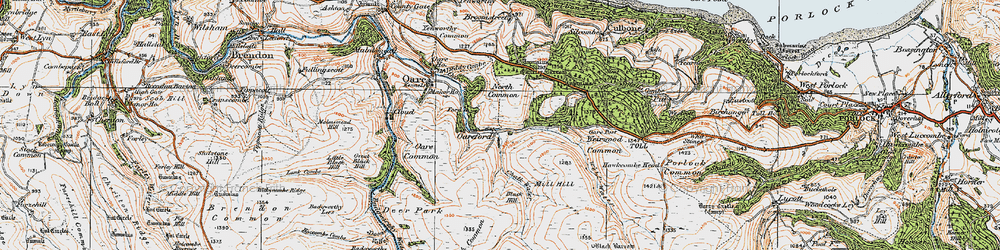 Old map of Badgworthy Hill in 1919