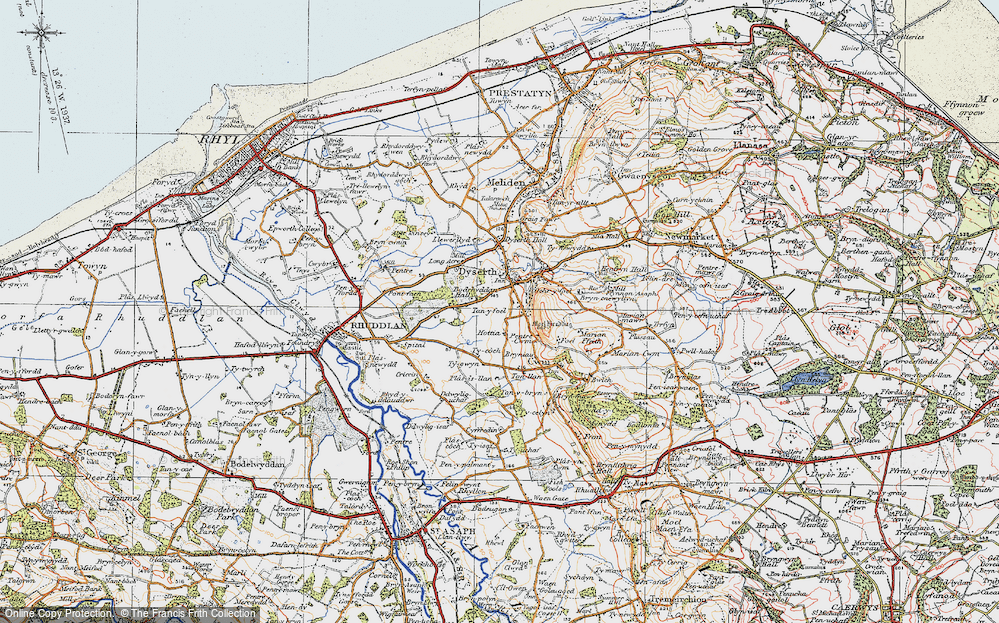 Old Map of Historic Map covering Bryn Cnewyllyn in 1922