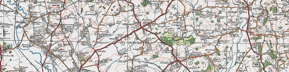 Old map of Ocle Pychard in 1920