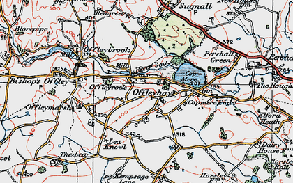 Old map of Offleyhay in 1921