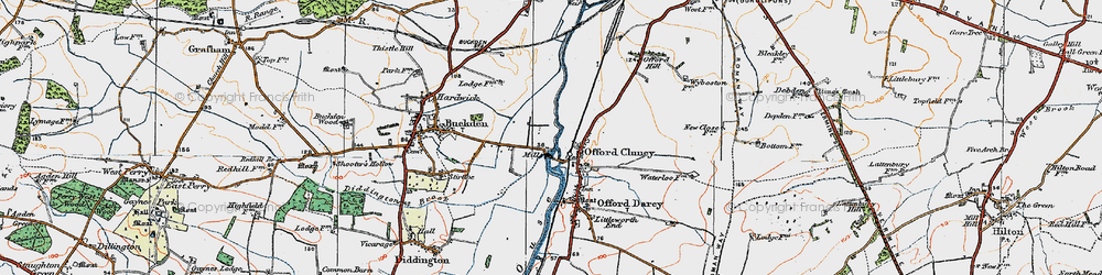 Old map of Offord Cluny in 1919