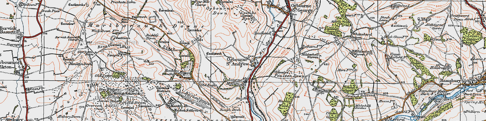 Old map of Ogbourne St Andrew in 1919