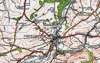 Old map of Okehampton in 1919