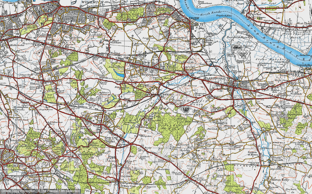 Old Map of Historic Map covering Bexley in 1920