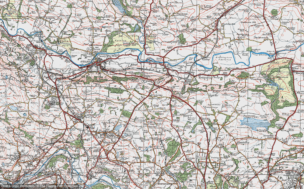 Old Map of Historic Map covering Bramhope Moor in 1925
