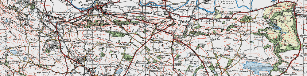 Old map of Old Bramhope in 1925