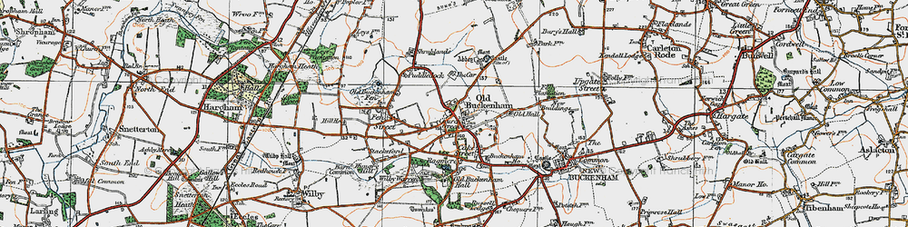 Old map of Old Buckenham in 1920