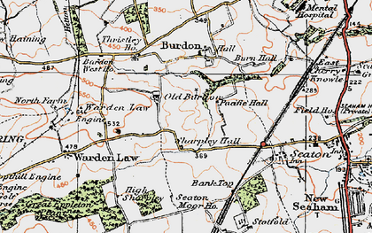 Old map of Old Burdon in 1925