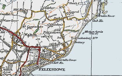 Old map of Old Felixstowe in 1921