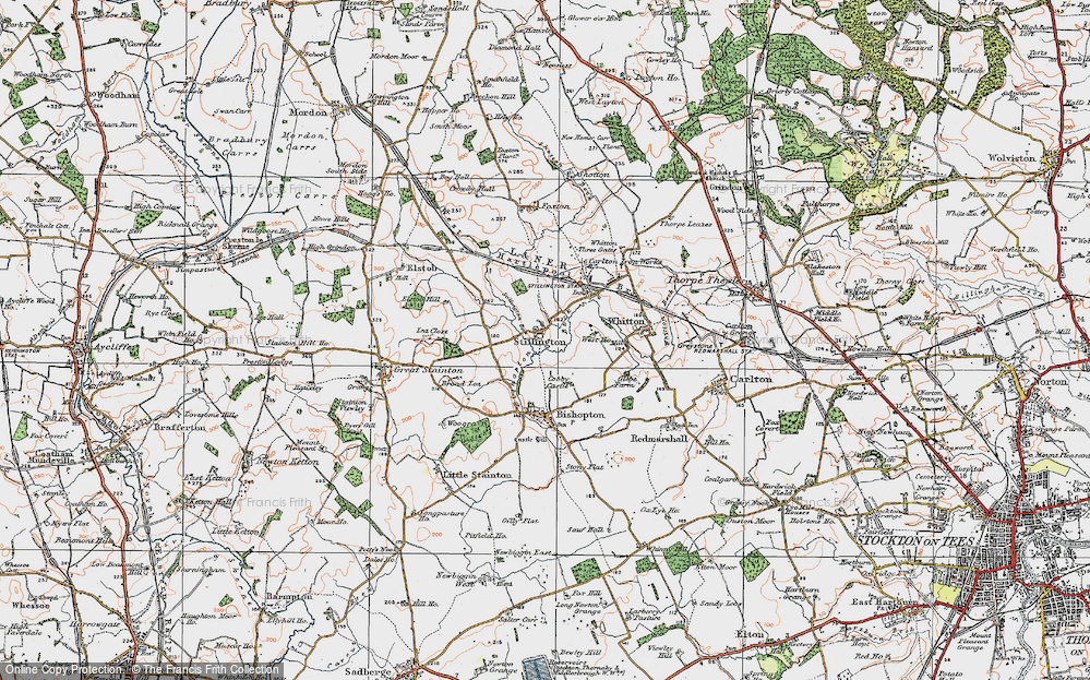 Old Map of Historic Map covering Bishopton Beck in 1925