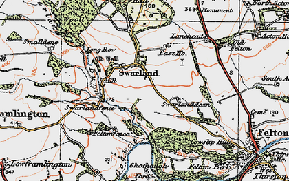Old map of Old Swarland in 1925