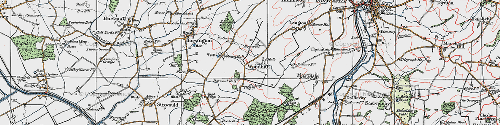 Old map of Old Woodhall in 1923