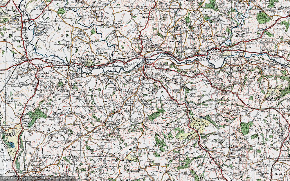 Old Map of Historic Map covering Oldwood Common in 1920