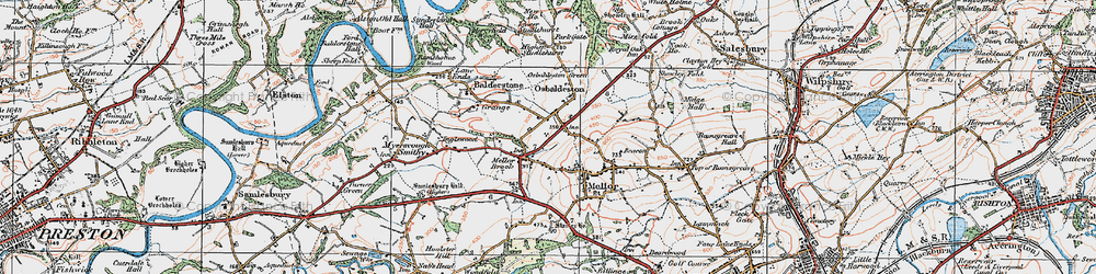 Old map of Osbaldeston in 1924