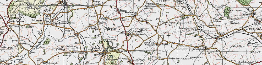 Old map of Osbaston in 1921