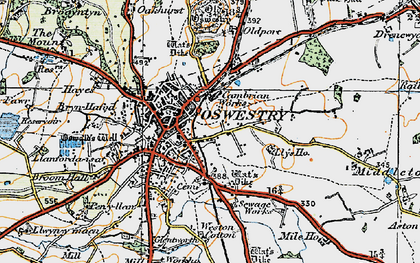 Old map of Oswestry in 1921