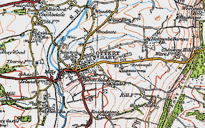 Old map of Ottery St Mary in 1919