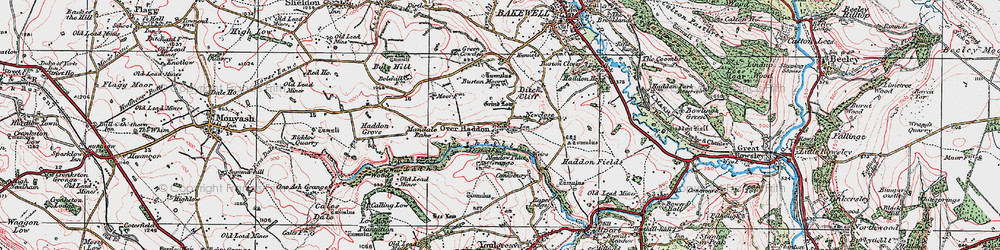 Old map of Over Haddon in 1923