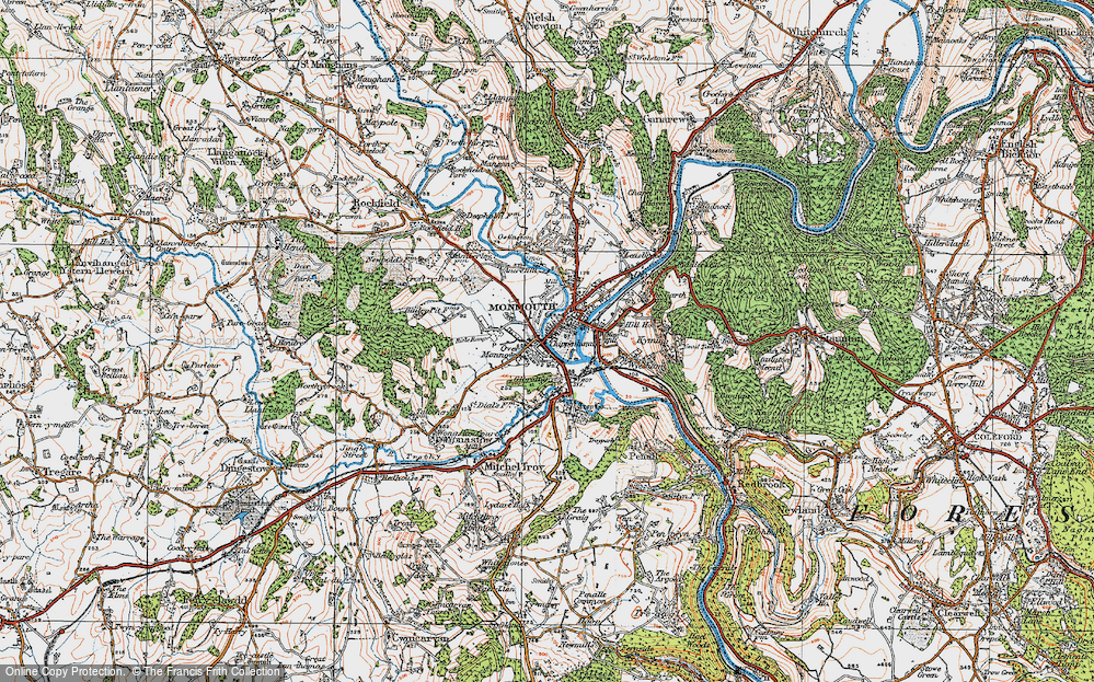 Old Map of Historic Map covering Blestivm (Monmouth) in 1919