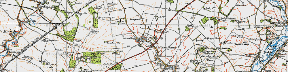 Old map of Over Wallop in 1919