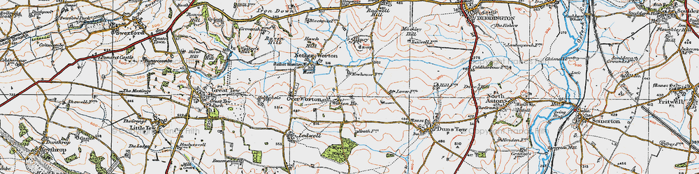 Old map of Over Worton in 1919