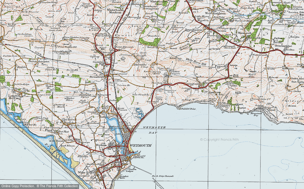 Old Map of Historic Map covering Bowleaze Cove in 1919