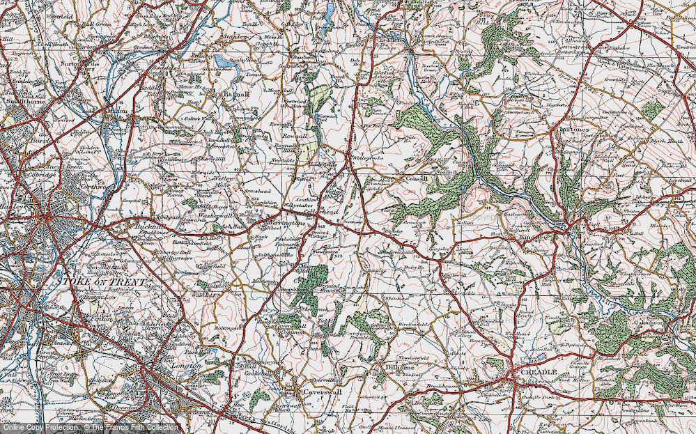 Old Map of Historic Map covering Wetley Abbey in 1921