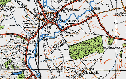 Old map of Oversley Green in 1919