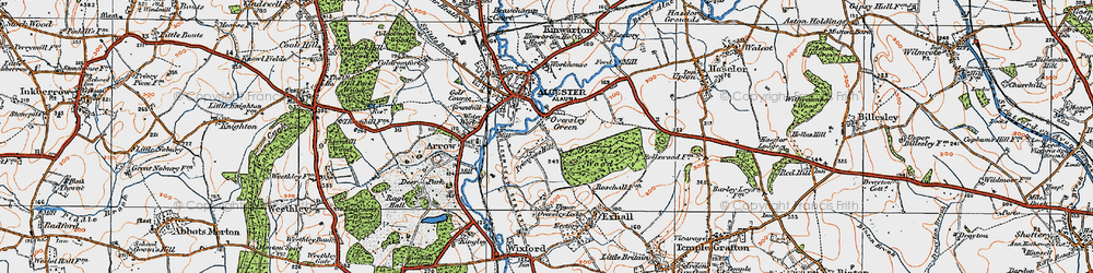 Old map of Oversley Green in 1919