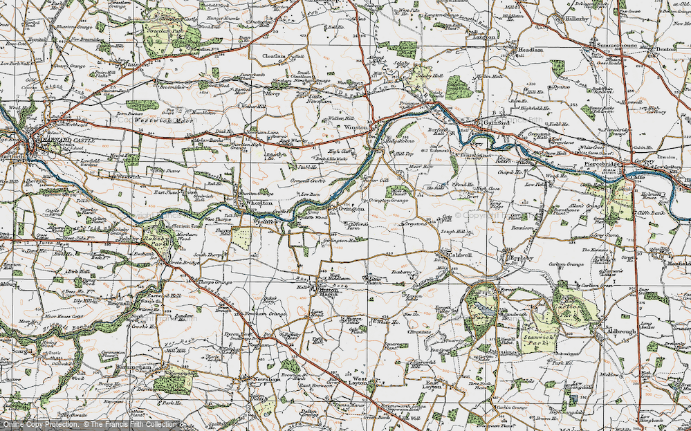 Old Map of Historic Map covering Wycliffe Wood in 1925
