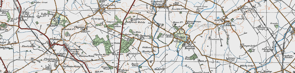 Old map of Owthorpe in 1921