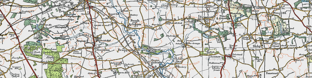 Old map of Oxnead in 1922