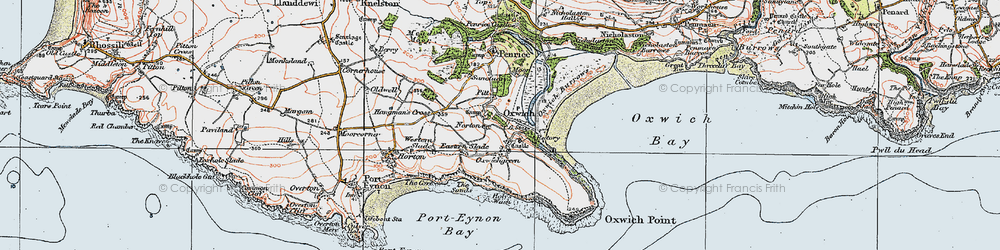 Old map of Oxwich in 1923