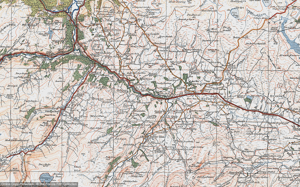 Old Map of Historic Map covering Bryniau Defaid in 1922