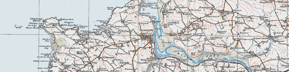 Old map of Padstow in 1919