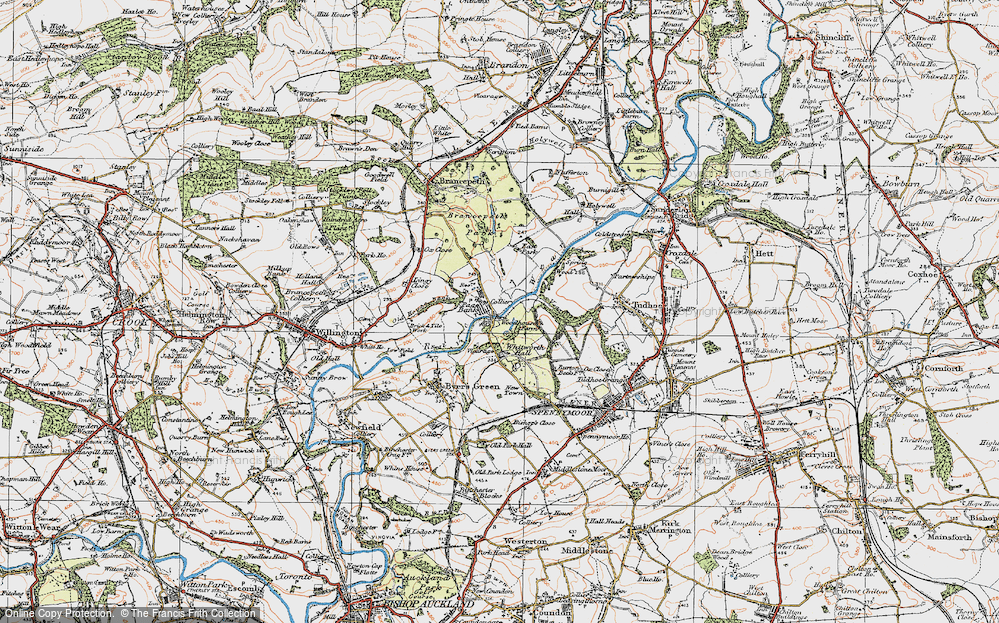 Old Map of Historic Map covering Whitworth Hall Country Park in 1925