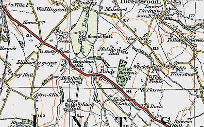 Old map of Burton's Wood in 1921