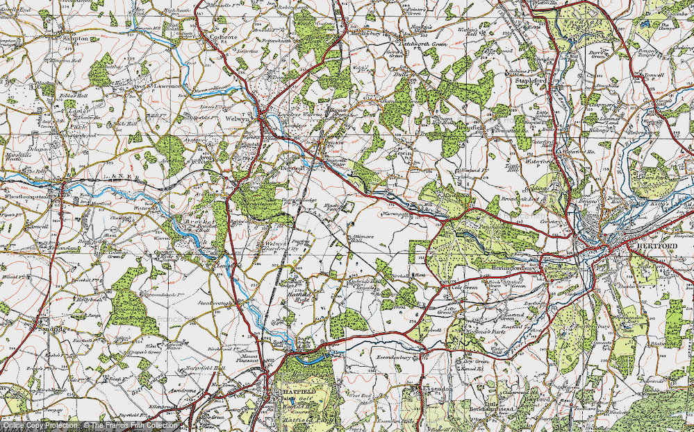 Old Map of Historic Map covering Panshanger Aerodrome in 1920