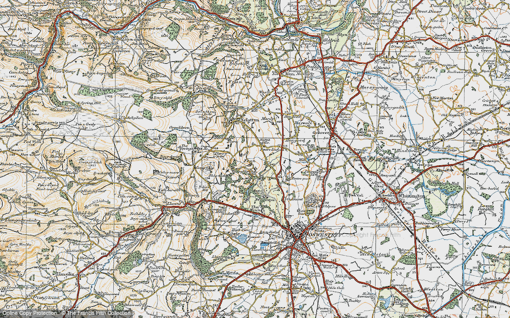 Old Map of Historic Map covering Brogyntyn in 1921