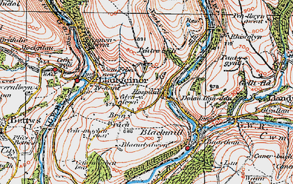 Old map of Bryn-y-Wrach in 1922