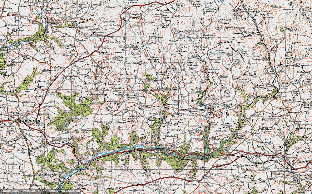 Old Map of Historic Map covering Lantewey in 1919