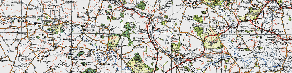 Old map of Parham Old Hall in 1921