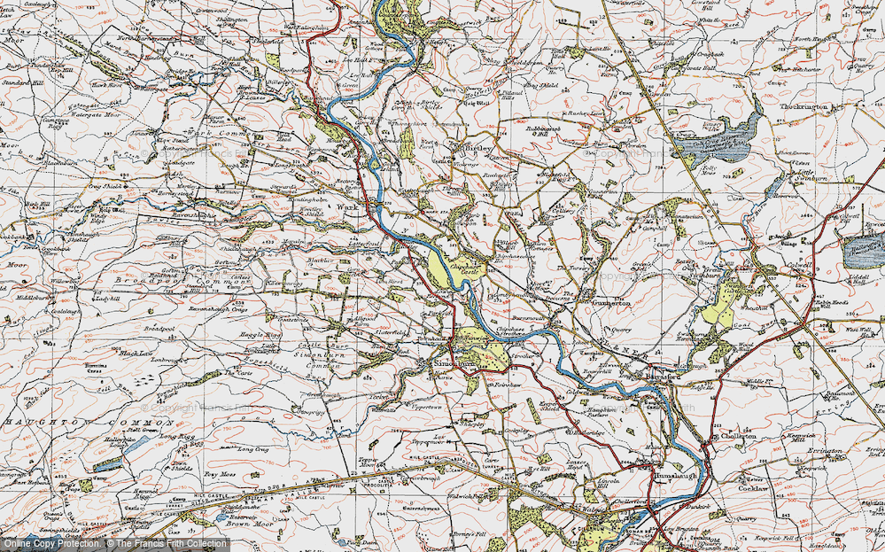 Old Map of Historic Map covering Nunwick in 1925