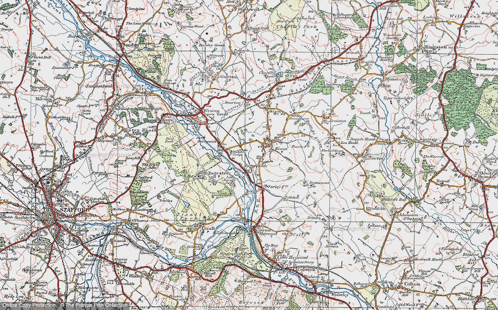 Old Map of Historic Map covering Abbots Bromley Cycle Way in 1921