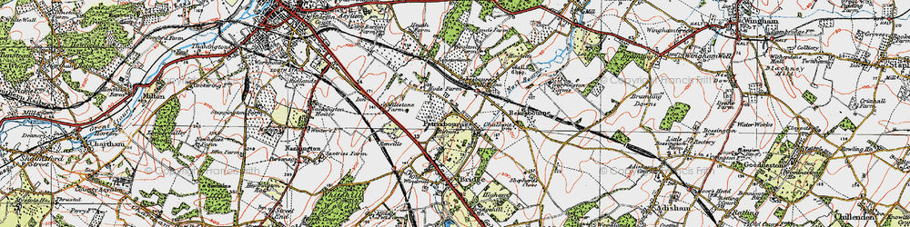 Old map of Patrixbourne in 1920