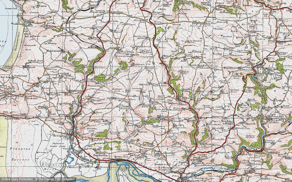 Old Map of Historic Map covering Beara Down in 1919