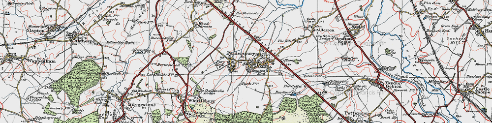 Old map of Paulerspury in 1919