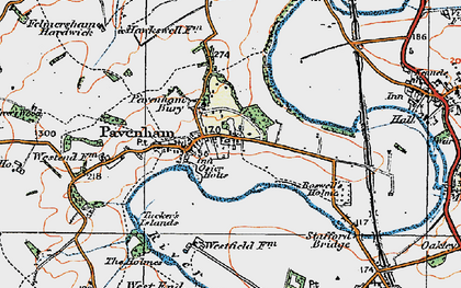 Old map of Pavenham in 1919